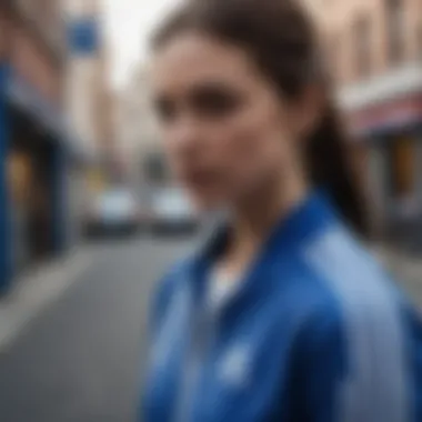 A street style outfit showcasing adidas with blue stripes