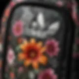 Close-up of the intricate floral patterns on the Adidas backpack
