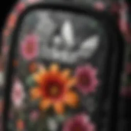 Close-up of the intricate floral patterns on the Adidas backpack