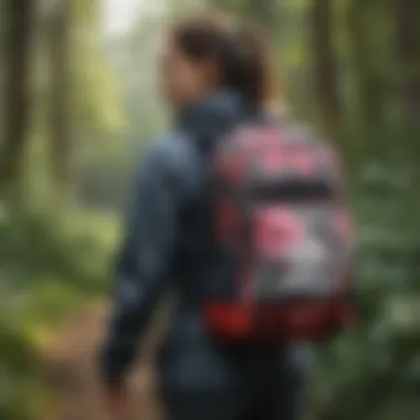 Adventurer with Floral Backpack A person wearing the Adidas floral backpack in an outdoor setting