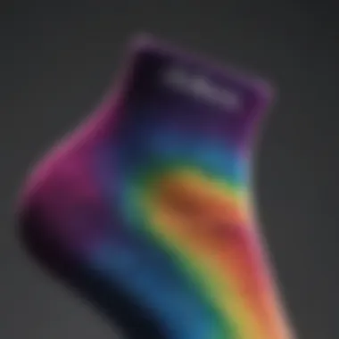 Close-up view of the fabric texture of Adidas tie dye socks