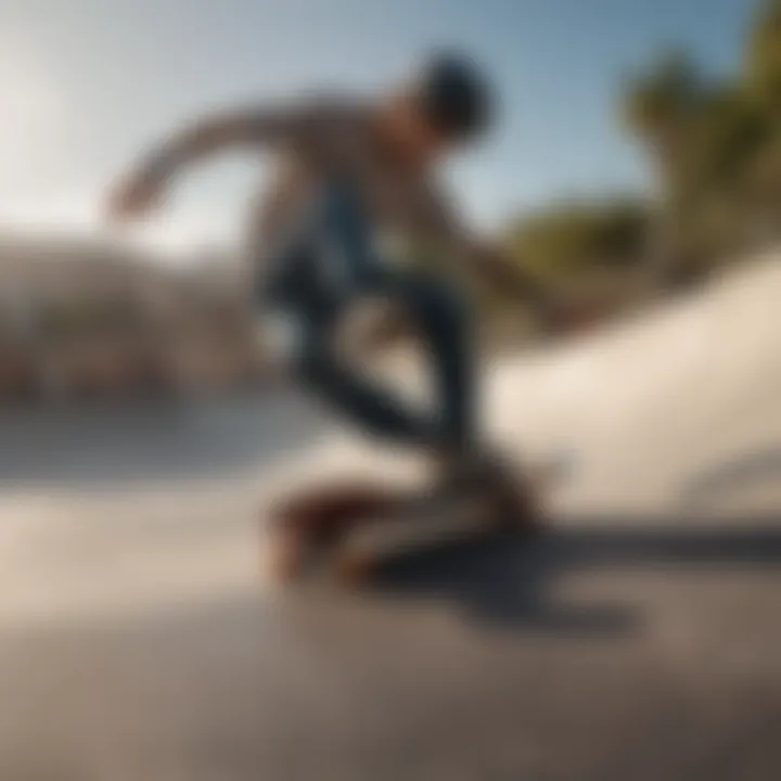 Close-up of a skateboarder executing tricks on a halfpipe