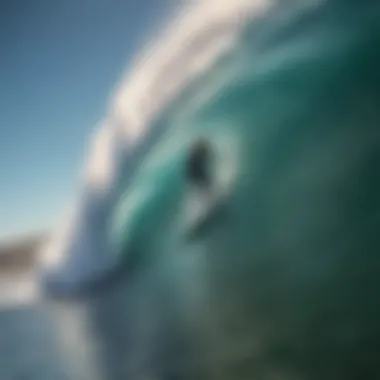 Aerial view of surfers riding large waves