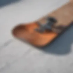 Close-up view of Arbor camber snowboard showcasing its sophisticated design and craftsmanship.
