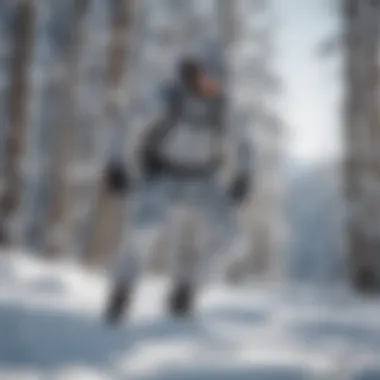 Athlete wearing Arctic camo pants in a snowy landscape