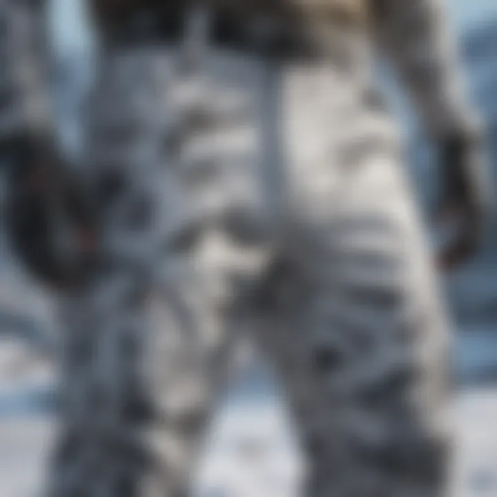 Variety of extreme sports gear including Arctic camo pants