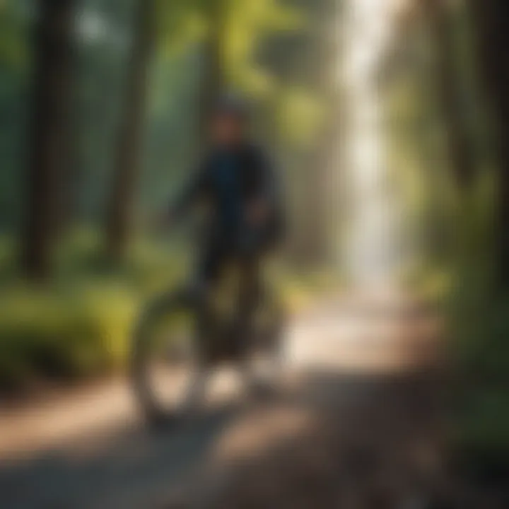 User enjoying a scenic ride on a Pedego electric bike in nature.