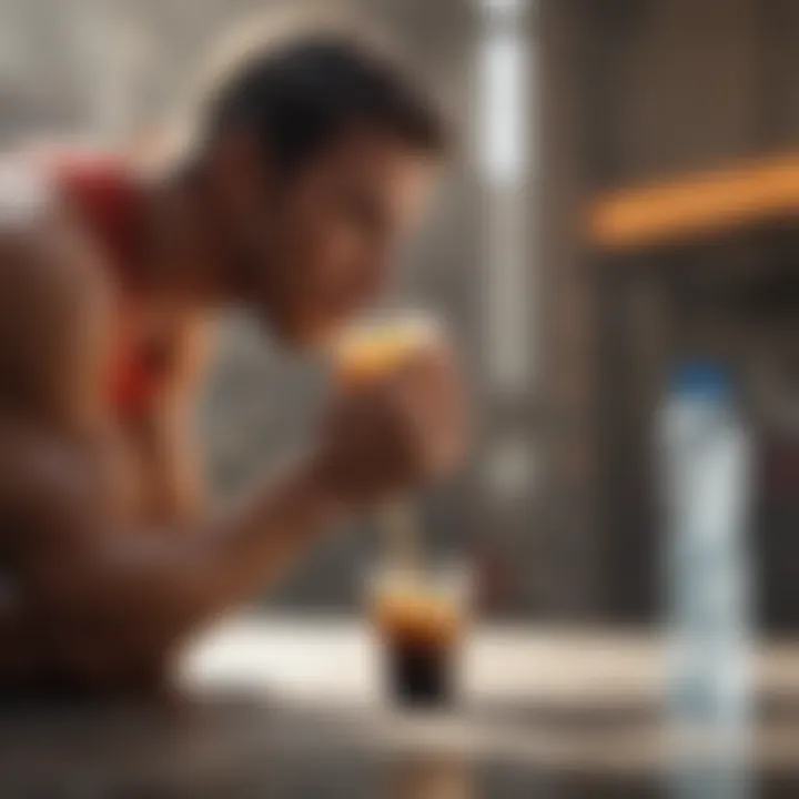 An athlete hydrating with a caffeinated sports drink during a dynamic workout