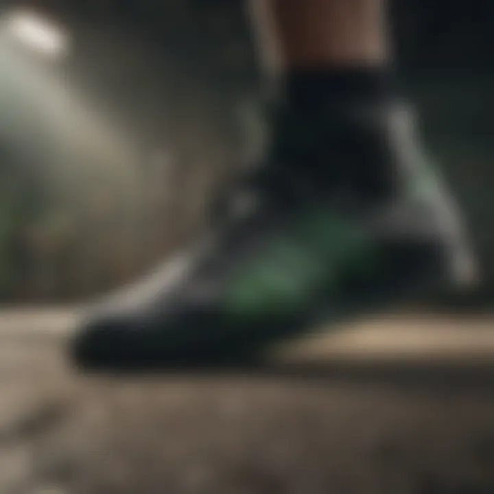 Athletes showcasing black and green Adidas shoes in action