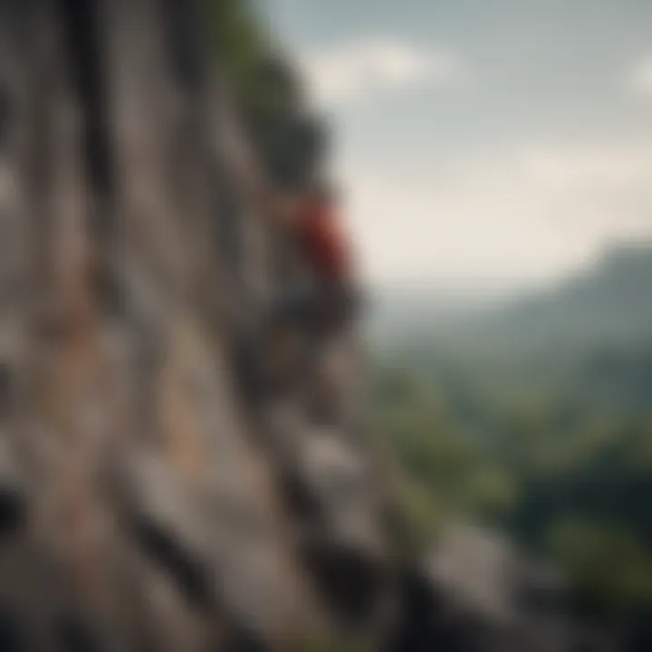 A climber scaling a rocky cliff, highlighting the adventure of rock climbing in Bali.