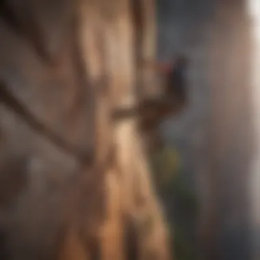 Adventurer scaling a steep rock wall