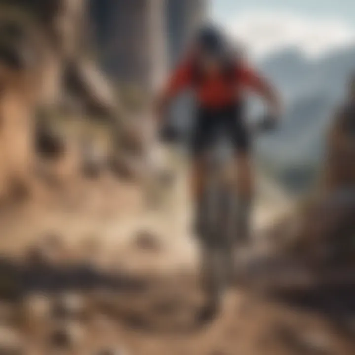 Cyclist conquering a rugged mountain trail