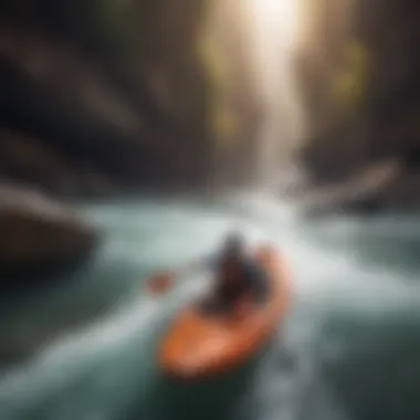 Kayakers navigating through rapid waters