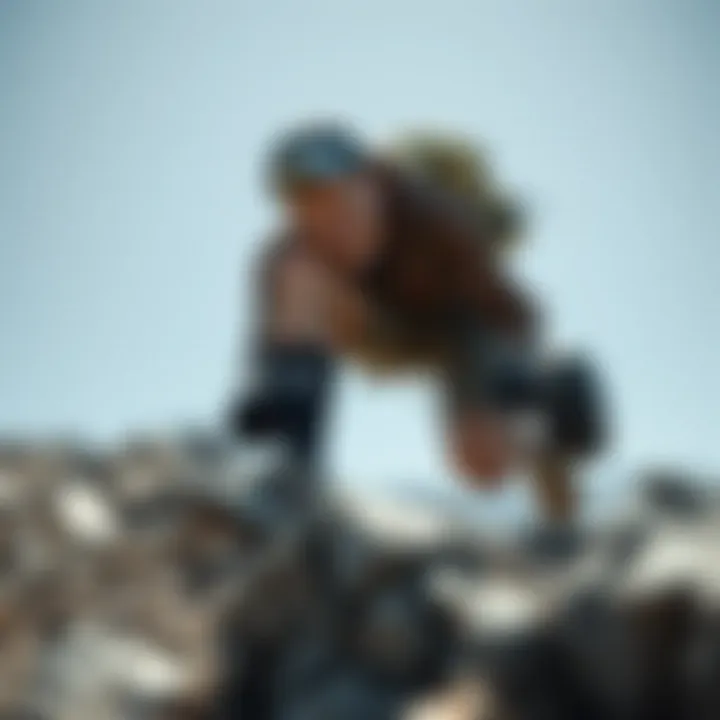 Endurance and Style: Billabong Socks in Extreme Conditions Adventurer conquering a rugged terrain, spotlighting durable Billabong socks