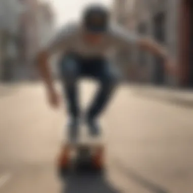 A skateboarder performing a trick on a blind skateboard deck in an urban environment.