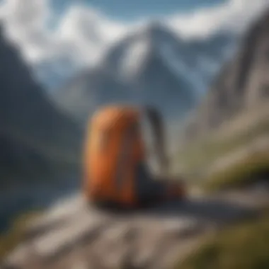 The Perfect Companion for Adventure A vibrant blue and orange backpack set against a rugged mountain backdrop, showcasing its design and functionality in extreme sports.