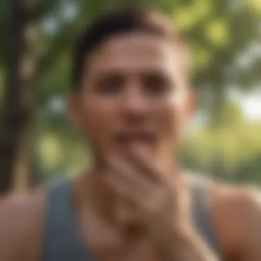 Athlete Engaging in Breath Holding Exercises Outdoors An athlete practicing breath holding in a serene outdoor setting
