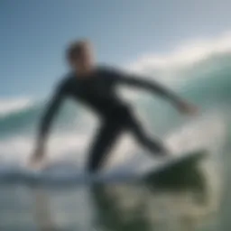 A surfer mastering breath control while riding a wave