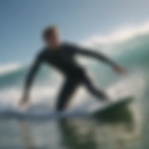 A surfer mastering breath control while riding a wave