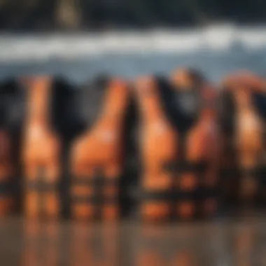 A selection of different buoyancy vests laid out for comparison