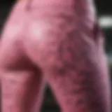 A close-up of camouflage pink pants showcasing unique patterns