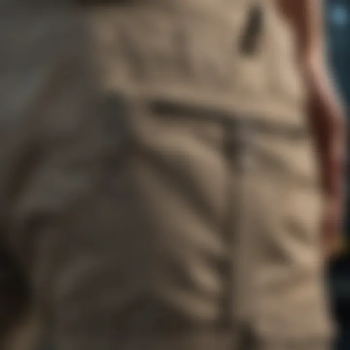 Close-up of fabric texture and pockets of cargo jogger pants