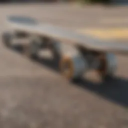Detailed view of skateboard dimensions with a ruler