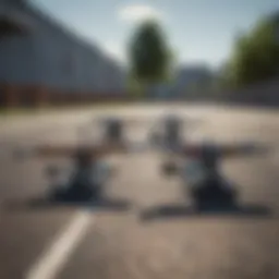 Close-up of skateboard trucks mounted on a deck