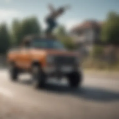 Skateboarder performing tricks highlighting truck performance