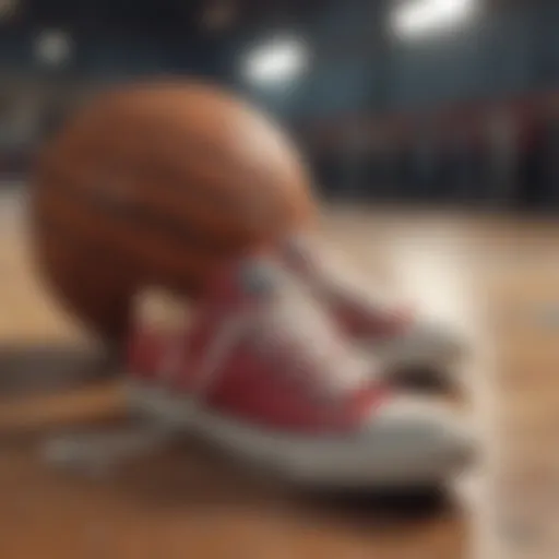 Vintage Chuck Taylor All Star shoes displayed on a basketball court