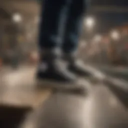 A pair of Chuck Taylors on a skateboard ramp, symbolizing extreme sports culture.