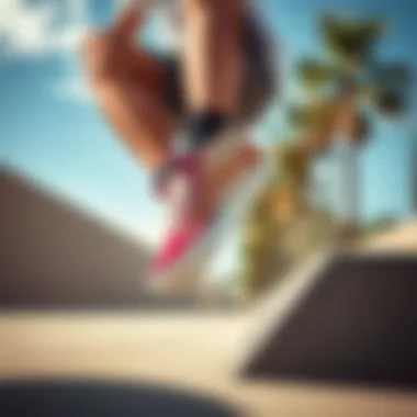 An athlete performing a trick while wearing Color Block Vans High Top sneakers, highlighting their performance aspect.