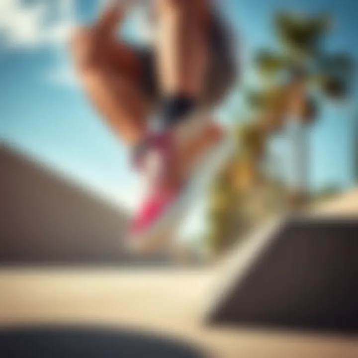 An athlete performing a trick while wearing Color Block Vans High Top sneakers, highlighting their performance aspect.