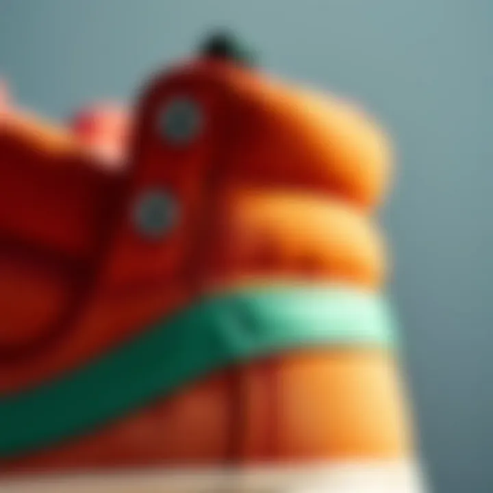 Close-up shot of the unique stitching and material used in Color Block Vans High Top sneakers.