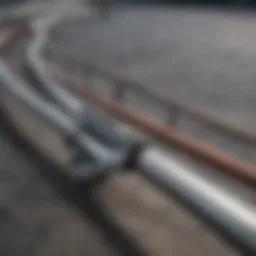 Detailed view of a round skate rail showcasing the curvature and material texture.