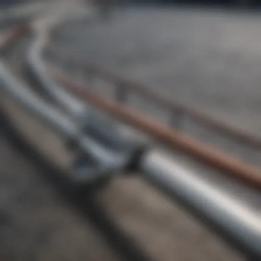 Detailed view of a round skate rail showcasing the curvature and material texture.