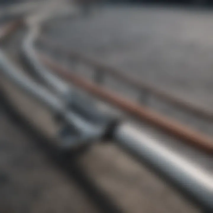 Detailed view of a round skate rail showcasing the curvature and material texture.
