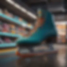 A vibrant selection of colorful skates displayed in a retail store.