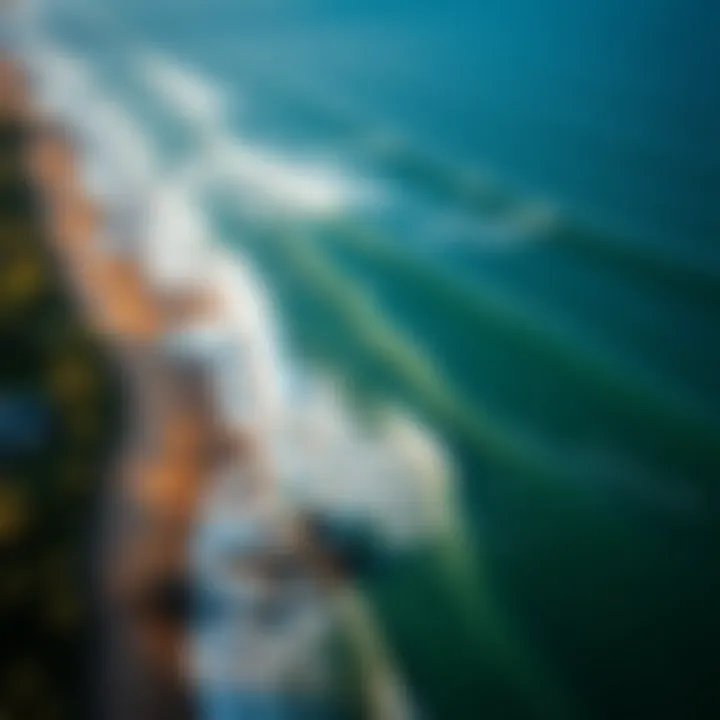 Aerial view of diverse surf breaks along the coastline