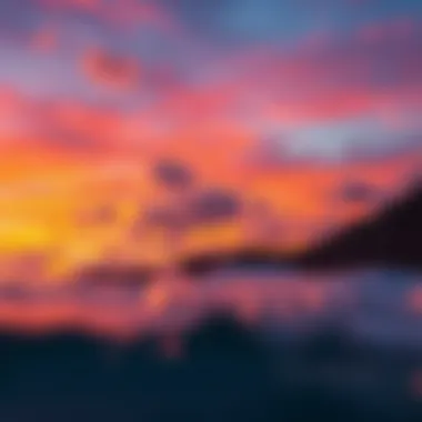 Vibrant sunset over a popular surfing spot