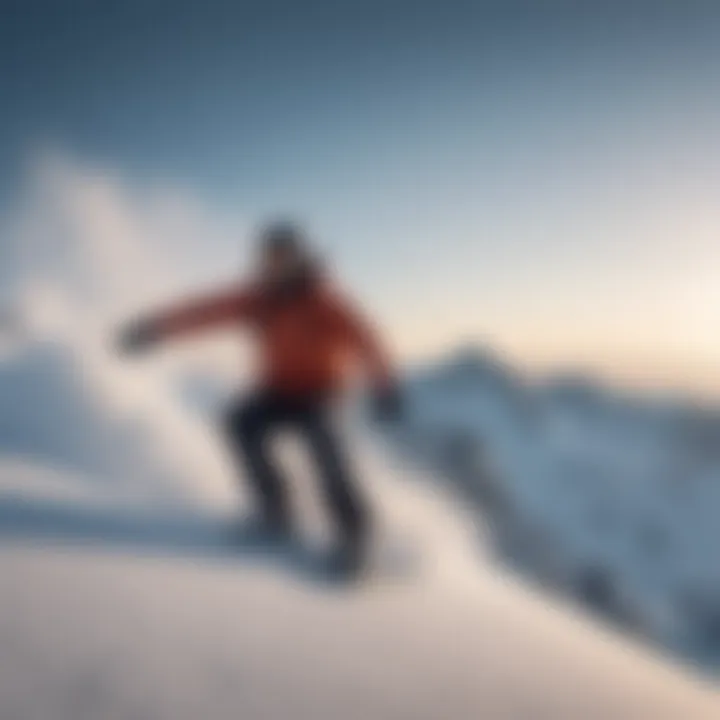 A scenic winter landscape featuring snowboarders in action.