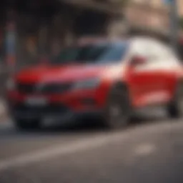 A sleek vehicle showcasing a red license plate cover