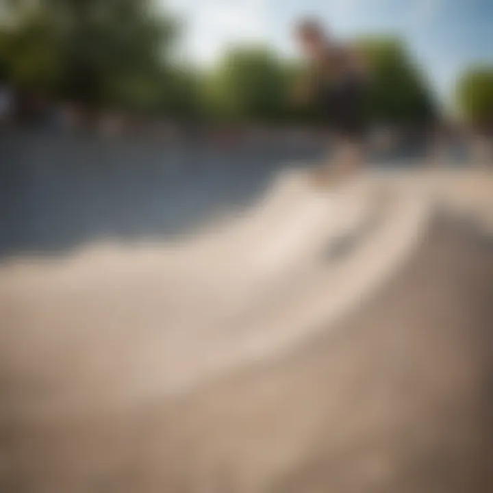 A finished quarter pipe in a vibrant skate park setting with skaters using it