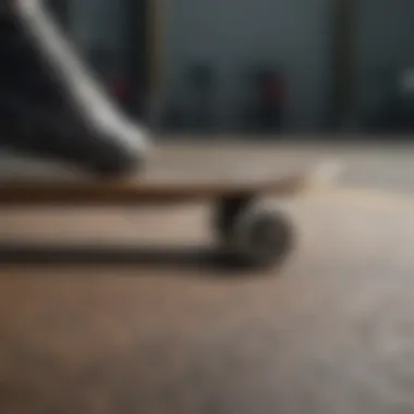 Close-up of unique skateboarding gear featuring creature motifs