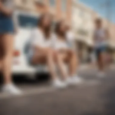 Group of friends enjoying outdoor activities wearing white slip-on Vans