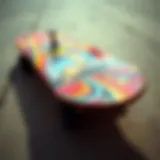 A vibrant skateboard deck showcasing intricate custom artwork.