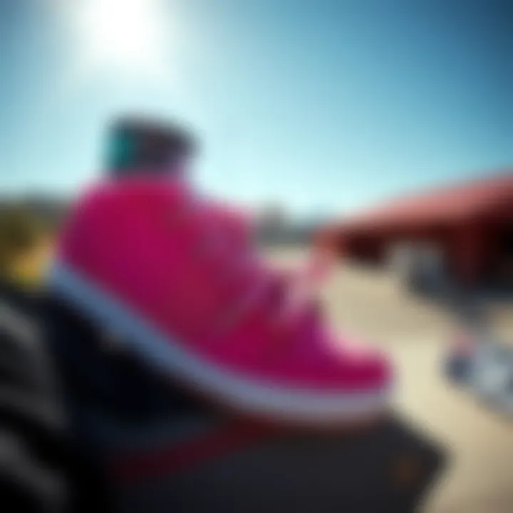 Cultural Shift: Pink in a Masculine Space A juxtaposition of traditional masculine sports gear with pink DC Shoes, highlighting cultural shifts