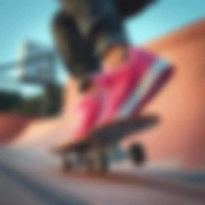 Action and Style: Pink DC Shoes in Motion Athlete showcasing the versatility of pink DC Shoes in action during a skateboarding session