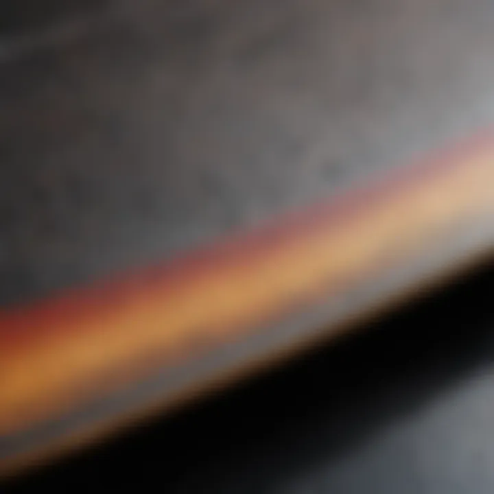 Close-up of skateboard deck materials and finishes highlighting texture and quality