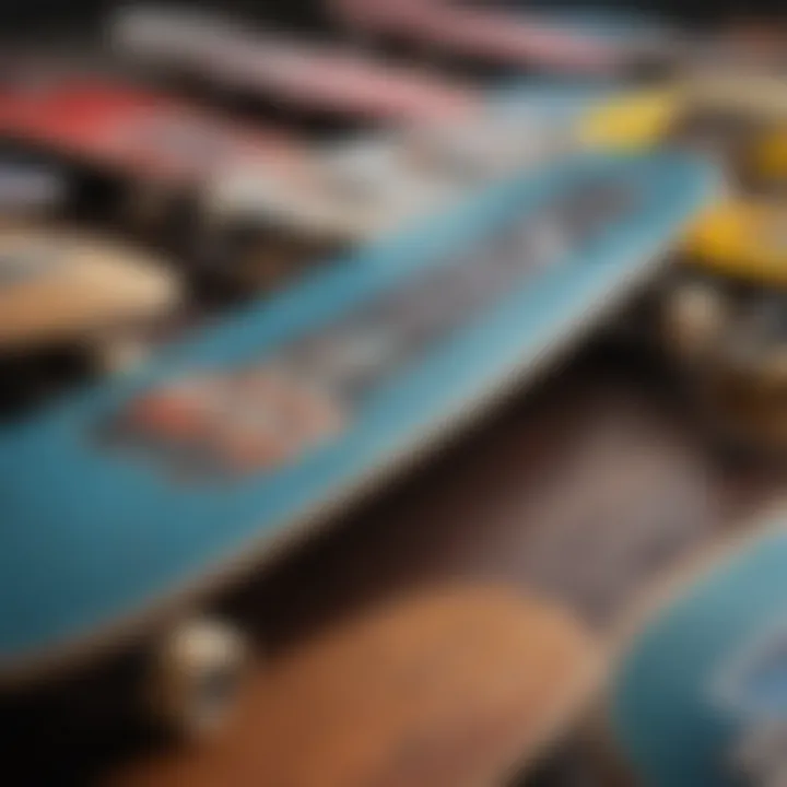 A vibrant display of various skateboard decks, emphasizing diversity in styles and themes.